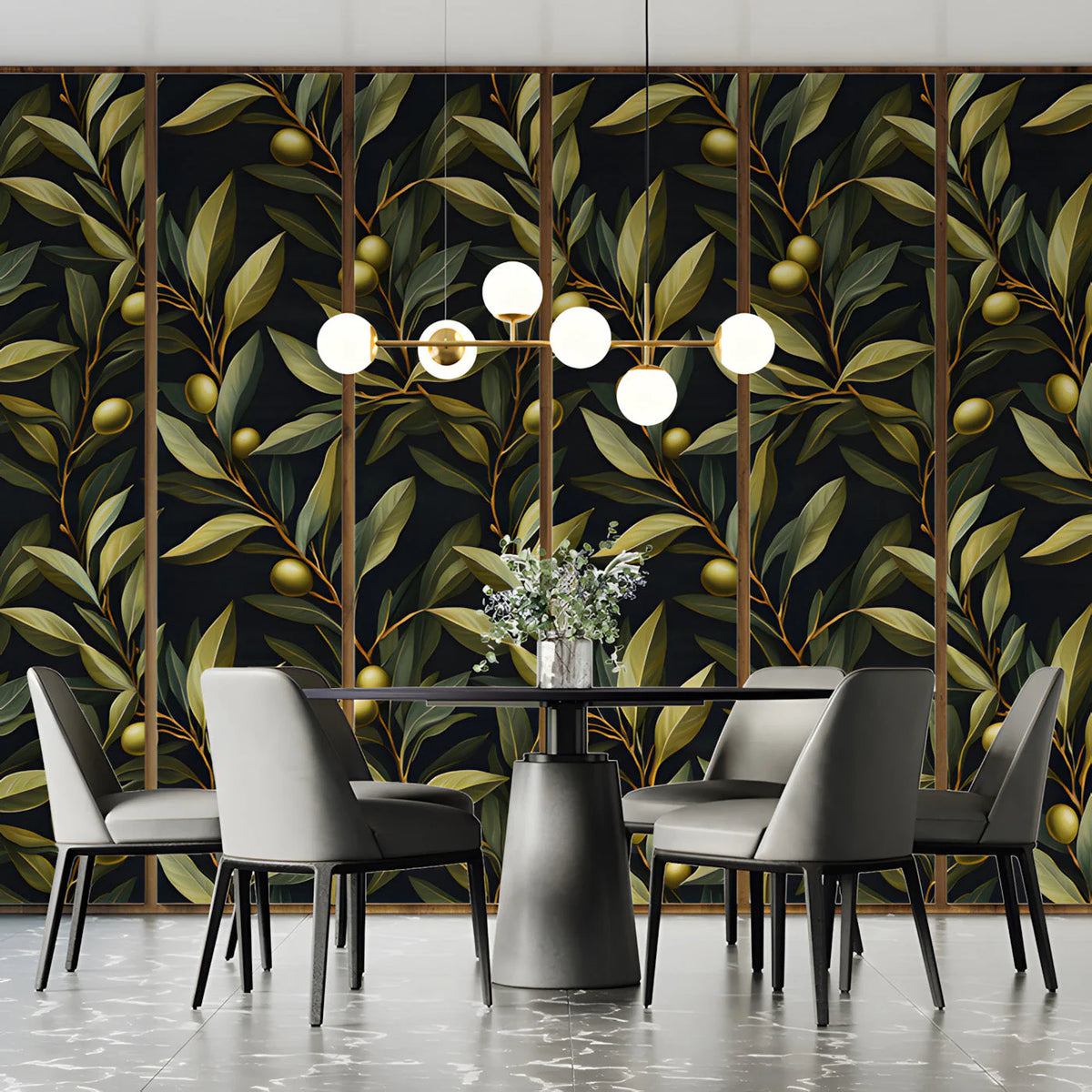 Olive Branch Botanical Mural Wallpaper — Moody Mediterranean Design Mural Wallpaper - room preview 03