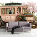 Vintage Carriage Floral Mural Wallpaper — Whimsical Garden Scene Mural Wallpaper - room preview 03