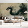 Ethereal Dragon Mural Wallpaper in Muted Ink Wash Tones Mural Wallpaper - room preview 03