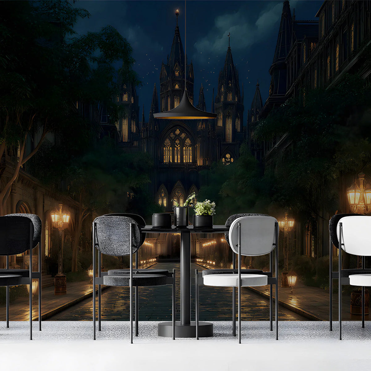 Gothic Cathedral Nightscape Mural Wallpaper - room preview 03