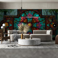 Stained Glass Cathedral Mural Wallpaper with Floral Motifs Mural Wallpaper - room preview 03