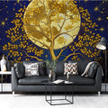 Celestial Moonlit Tree Mural Wallpaper — Gold and Navy Design Mural Wallpaper - room preview 03