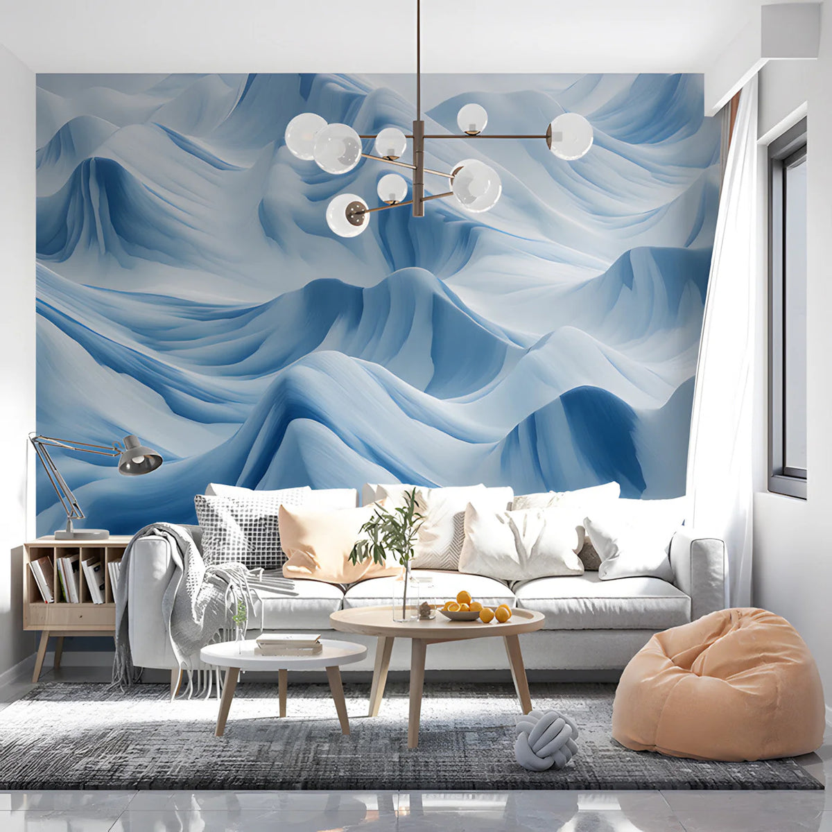 Abstract Alpine Blue Landscape Mural Wallpaper - room preview 03