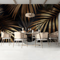 Gilded Palm Leaf Mural Wallpaper — Moody Botanical Wall Art Mural Wallpaper - room preview 03