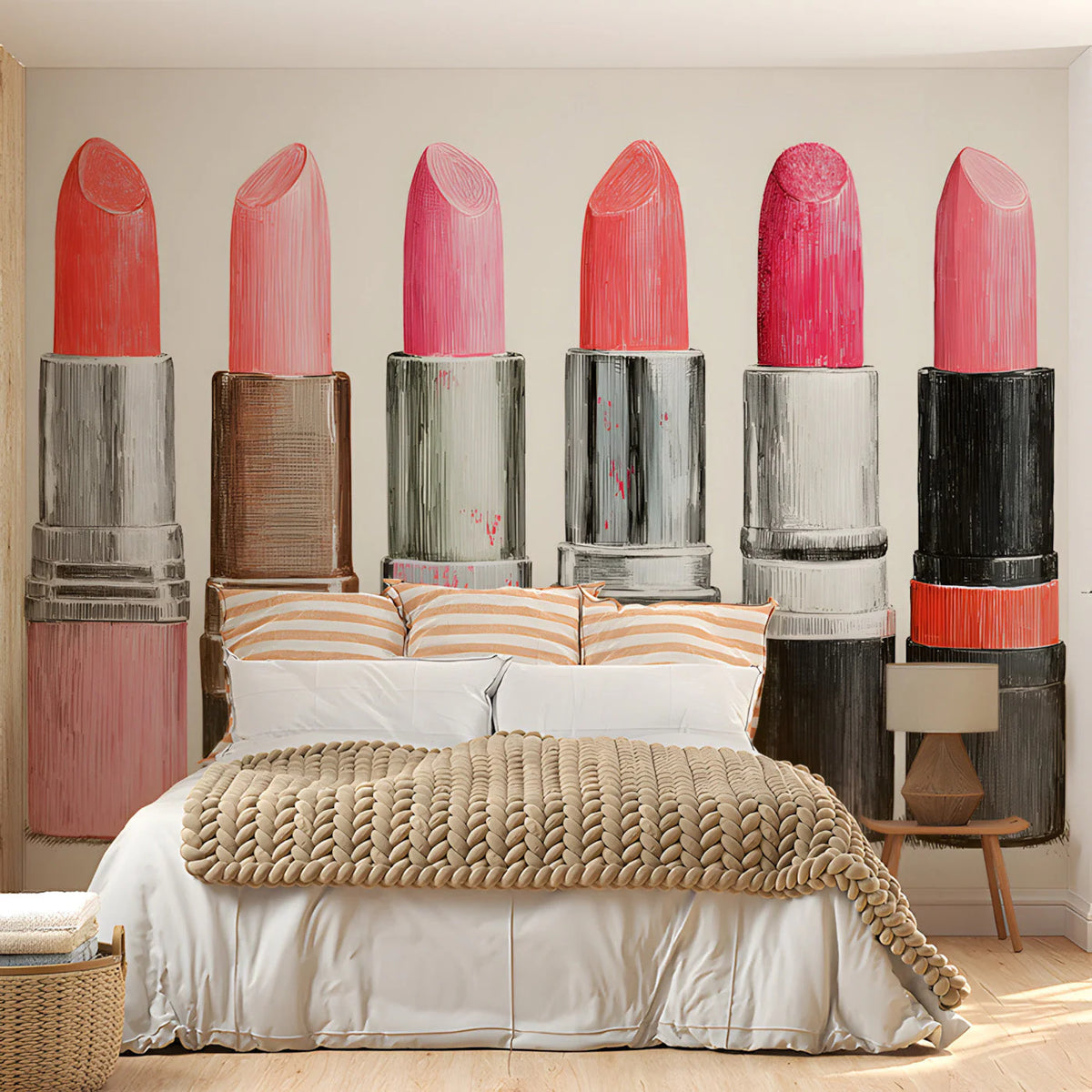 Vintage Lipstick Collection Mural Wallpaper —Playful Pop Art Mural Wallpaper - room preview 03
