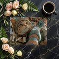 Cozy Knitted Kitten Mural Wallpaper in Soft Teal and Ginger Mural Wallpaper - room preview 03