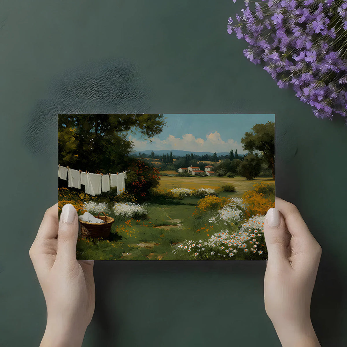 Sun-Drenched Countryside Oil Painting Mural Wallpaper - room preview 03