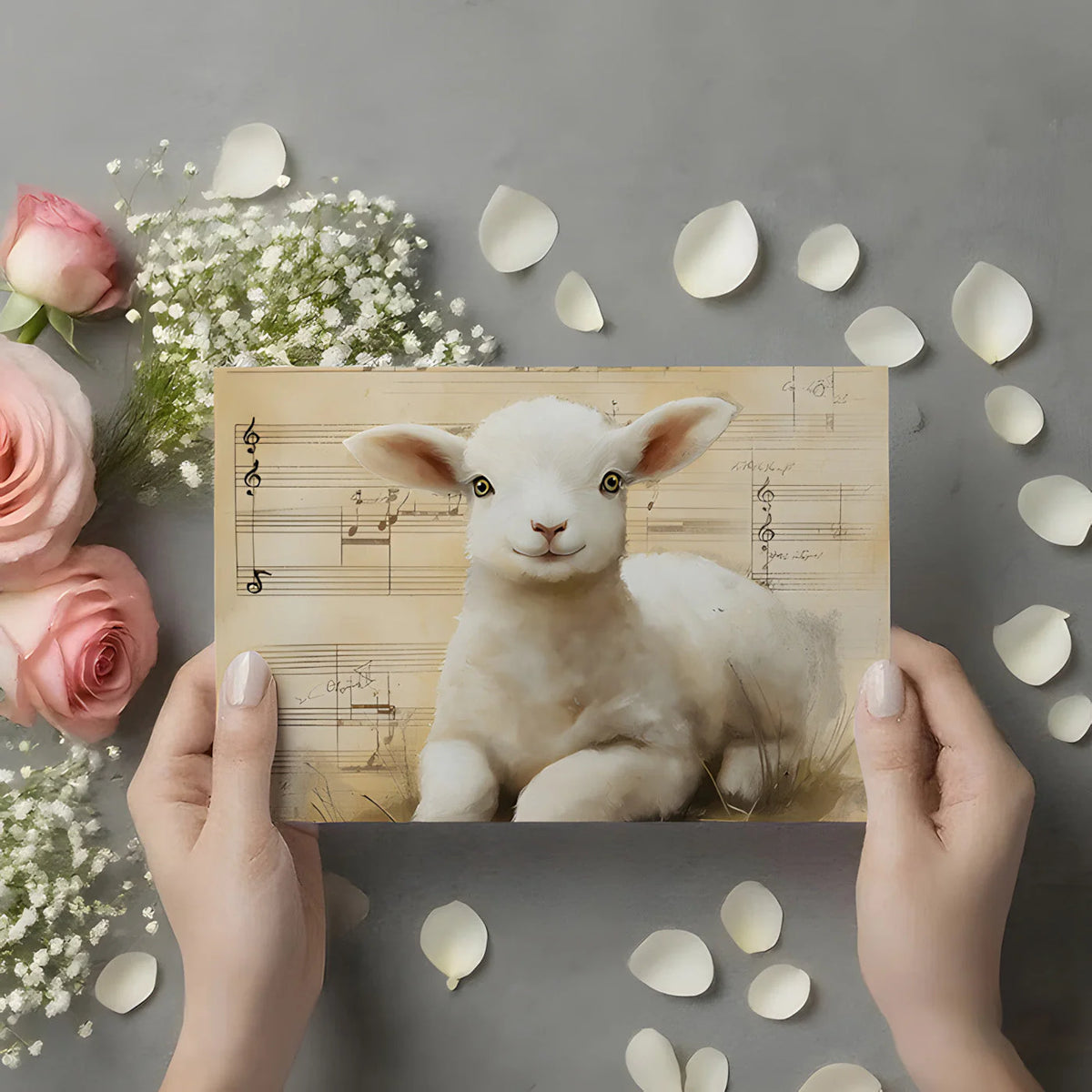 Vintage Lamb and Musical Notes Mural Wallpaper - room preview 03