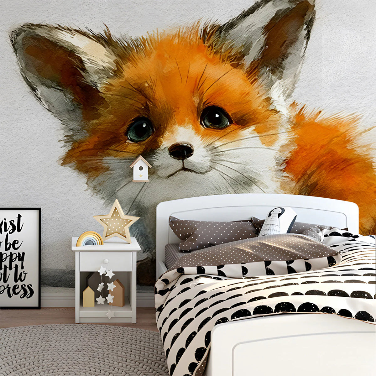 Watercolor Baby Fox Mural Wallpaper for Nature Lovers Mural Wallpaper - room preview 03