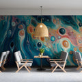 Fluid Motion Mural Wallpaper in Sapphire and Amber Abstract Mural Wallpaper - room preview 03