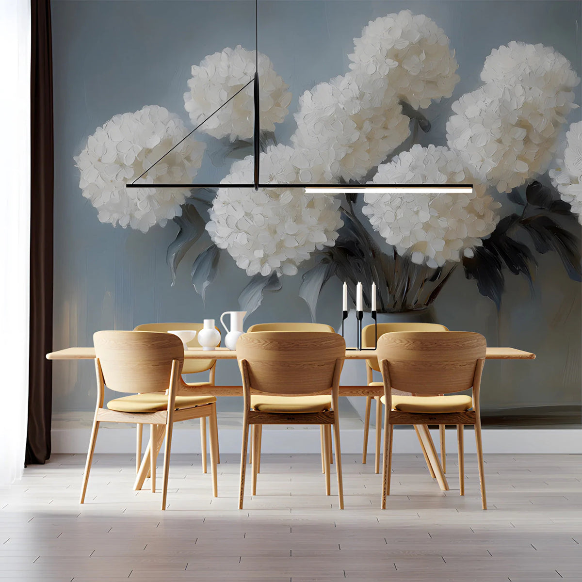 Hydrangea Bouquet Oil Painting Mural Wallpaper - room preview 03