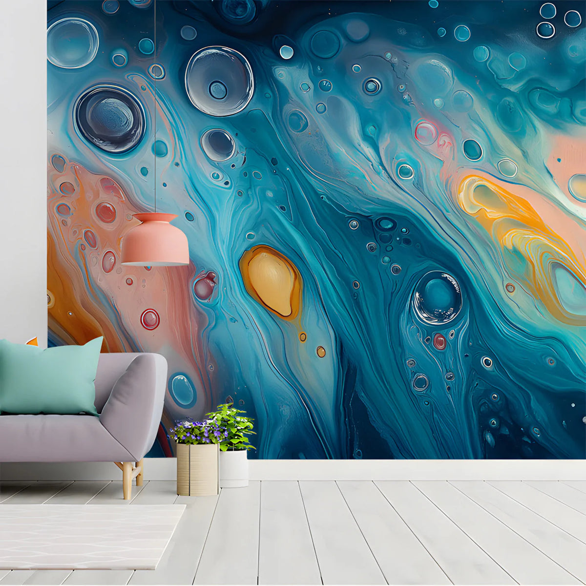 Oceanic Swirl Abstract Mural Wallpaper — Fluid Motion Art Mural Wallpaper - room preview 03