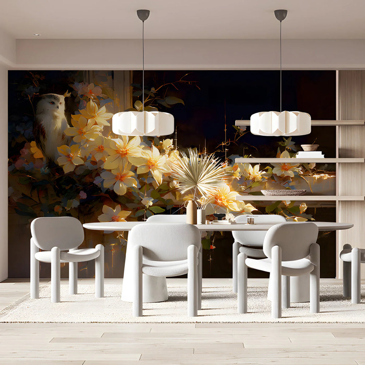 Nocturnal Owl and Gilded Bloom Mural Wallpaper - room preview 03