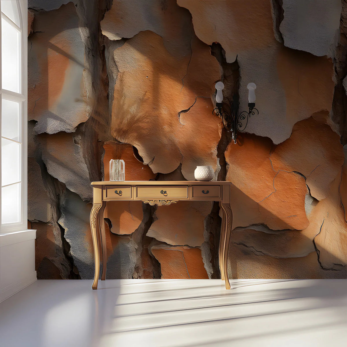 Natural Pine Bark Macro Mural Wallpaper in Earthy Tones Mural Wallpaper - room preview 03