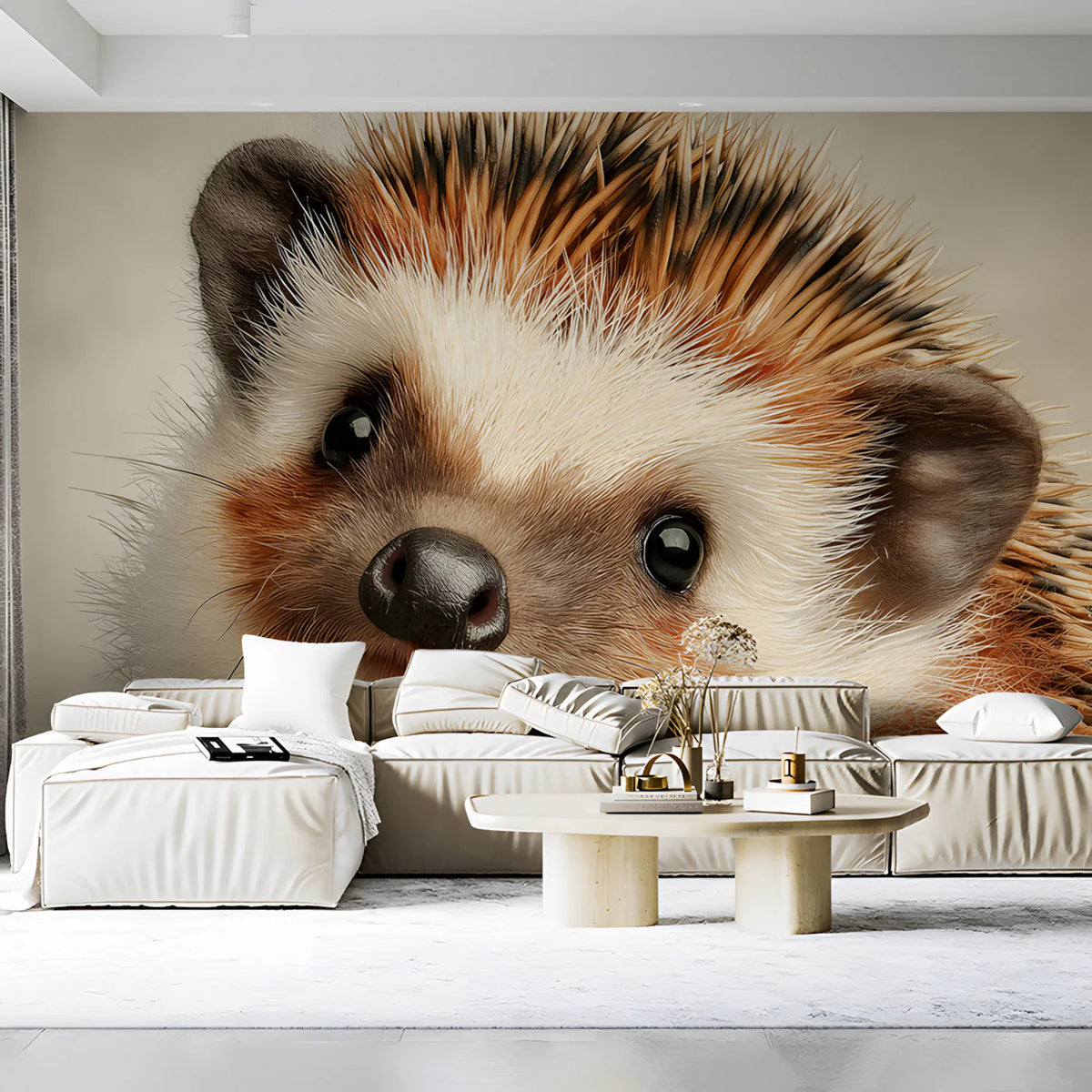 Close-Up Hedgehog Portrait Mural Wallpaper —Whimsical Wildlife Art Mural Wallpaper - room preview 03