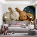Sleeping Bunnies on Moon Mural Wallpaper —Soft Whimsical Illustration Mural Wallpaper - room preview 03