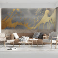 Metallic Gold Drip Mural Wallpaper — Abstract Concrete Finish Mural Wallpaper - room preview 03