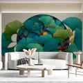 Ginkgo Mosaic Mural Wallpaper — Aquatic Blue Botanical Art Mural Wallpaper - room preview 03