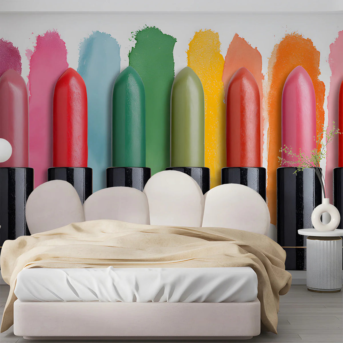 Vibrant Lipstick Swatch Mural Wallpaper —Colorful Pop Art Style Mural Wallpaper - room preview 03