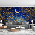 Celestial Stained Glass Mural Wallpaper — Midnight Botanical Mural Wallpaper - room preview 03