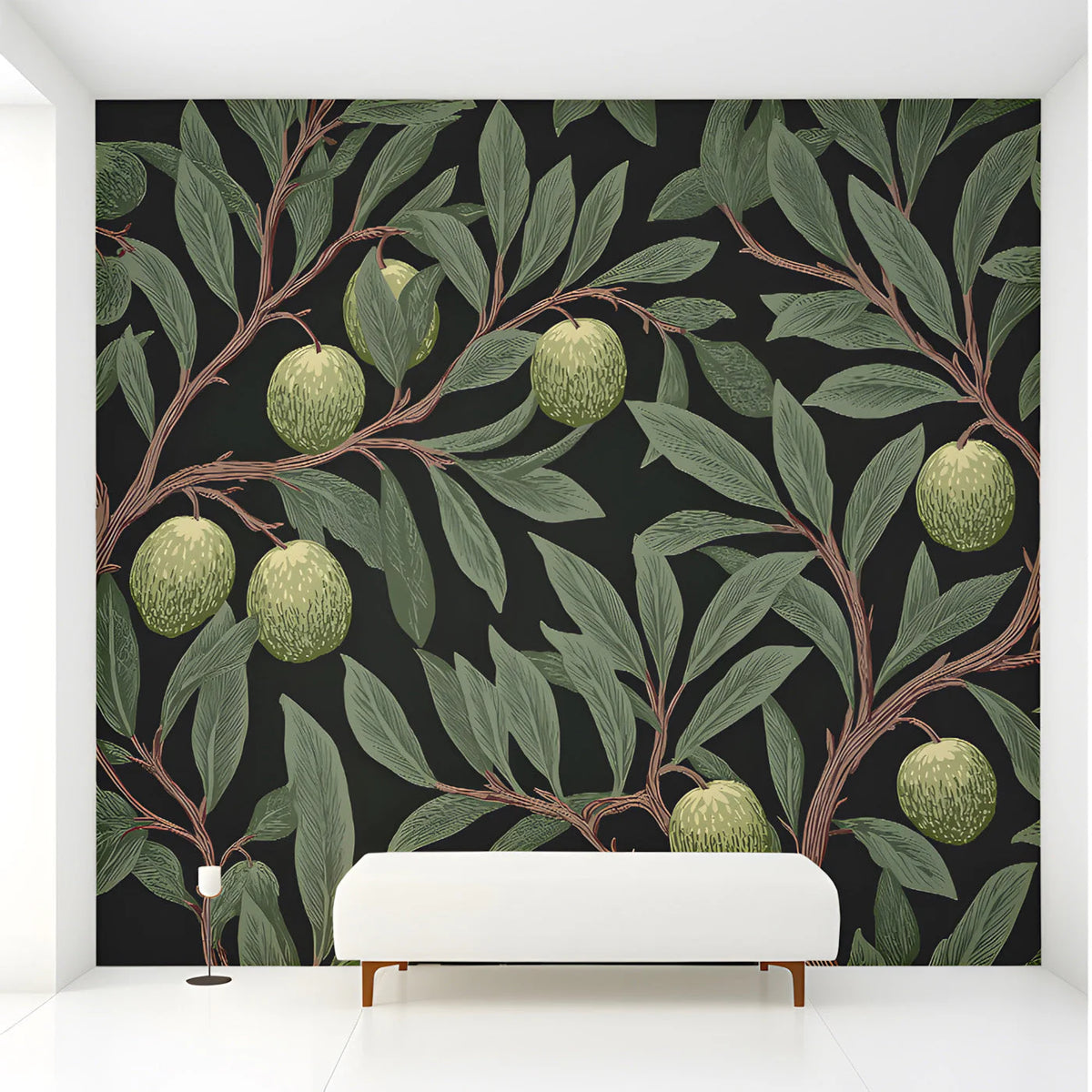 Olive Grove Botanical Mural Wallpaper — Dark Arts & Crafts Style Mural Wallpaper - room preview 03