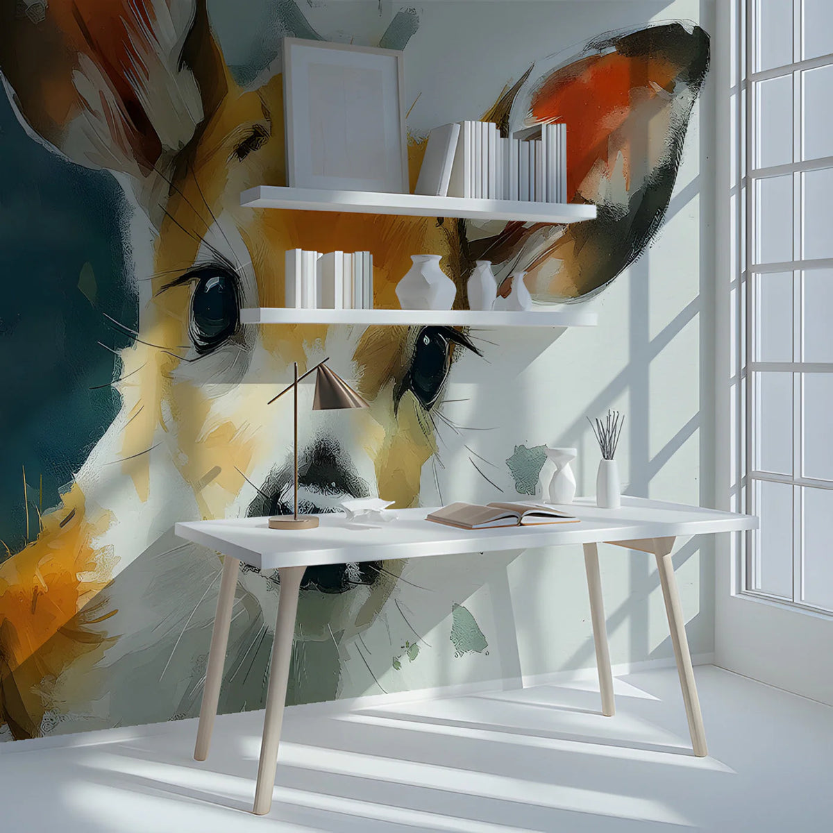 Fawn Portrait Mural Wallpaper — Soft Impressionistic Animal Art Mural Wallpaper - room preview 03