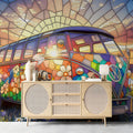 Stained Glass Retro Van Mural Wallpaper — Vibrant Floral Design Mural Wallpaper - room preview 03