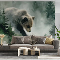 Mist-Covered Grizzly Bear Mural Wallpaper — Artistic Forest Design Mural Wallpaper - room preview 03