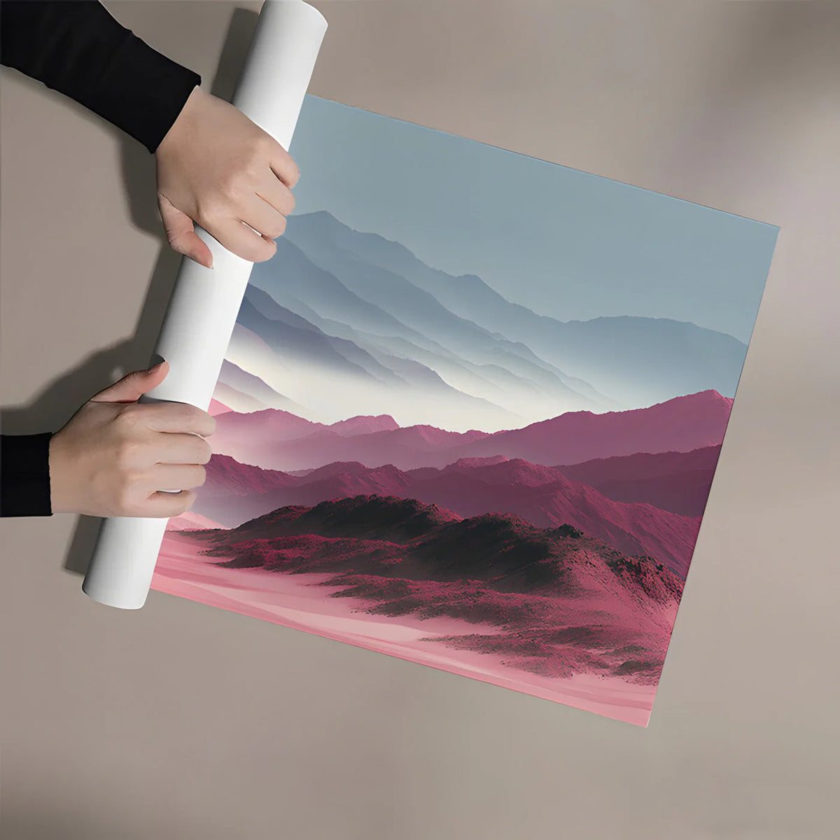 Mist-Covered Mountains Mural Wallpaper in Dusty Rose and Slate Mural Wallpaper - room preview 03