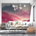 Misty Mountain Sunset Mural Wallpaper — Dreamy Pink Landscape Mural Wallpaper - room preview 03