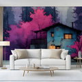 Cabin in the Woods Mural Wallpaper — Whimsical Forest Scene Mural Wallpaper - room preview 03