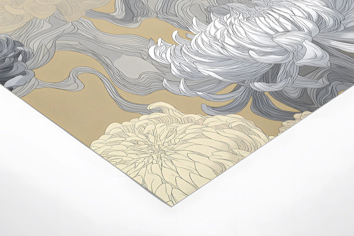 Chrysanthemum Bloom Mural Wallpaper in Ochre and Charcoal Mural Wallpaper - room preview 03
