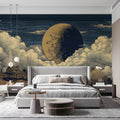 Midnight Celestial Landscape Mural Wallpaper — Engraved Art Style Mural Wallpaper - room preview 03