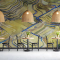 Terraced Fields Landscape Mural Wallpaper in Ochre and Cobalt Mural Wallpaper - room preview 03