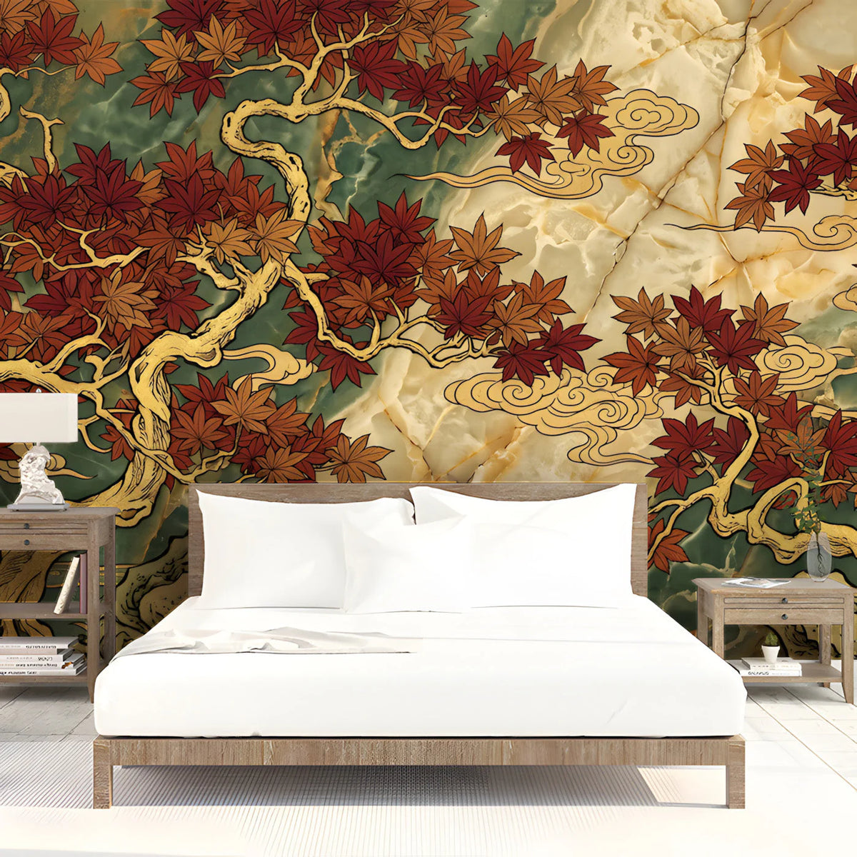 Autumn Maple Zen Mural Wallpaper — Artistic Oriental Landscape Mural Wallpaper - room preview 03