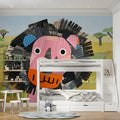 Safari Collage Lion Mural Wallpaper — Playful Artistic Animal Motif Mural Wallpaper - room preview 03