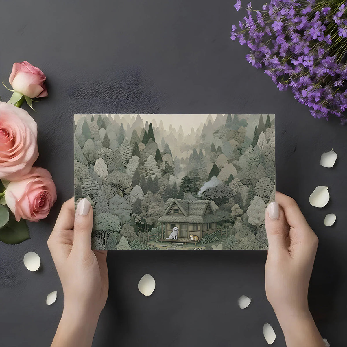 Cabin in the Woods Mural Wallpaper — Whimsical Forest Landscape Mural Wallpaper - room preview 03