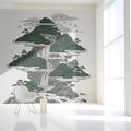 Oriental Mountain Landscape Mural Wallpaper in Emerald Green Mural Wallpaper - room preview 03