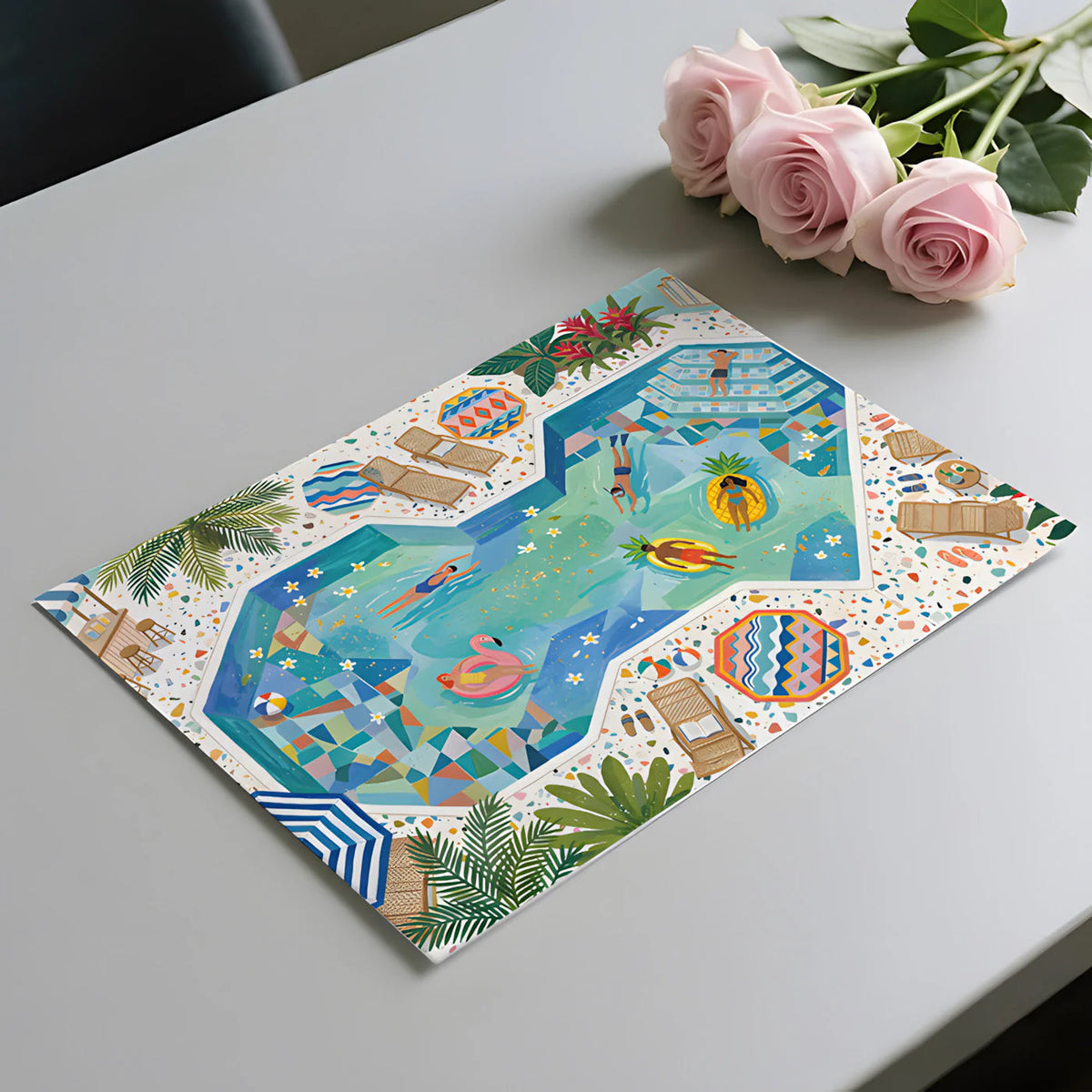 Ocean Club Pool Party Mural Wallpaper — Whimsical Summer Scene Mural Wallpaper - room preview 03