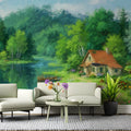 Cottage by the Lake Impressionist Landscape Mural Wallpaper - room preview 03