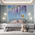 Wisteria and Golden Puppy Mural Wallpaper — Impressionistic Scene Mural Wallpaper - room preview 03