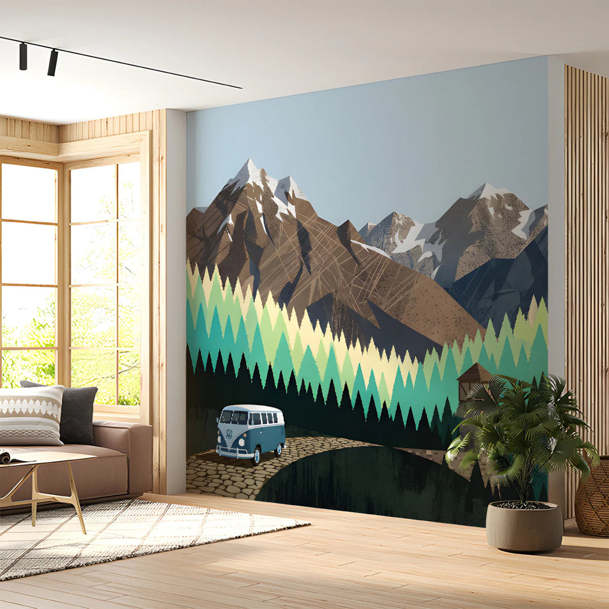 Vintage Mountain Road Mural Wallpaper — Scenic Alpine Adventure Mural Wallpaper - room preview 03