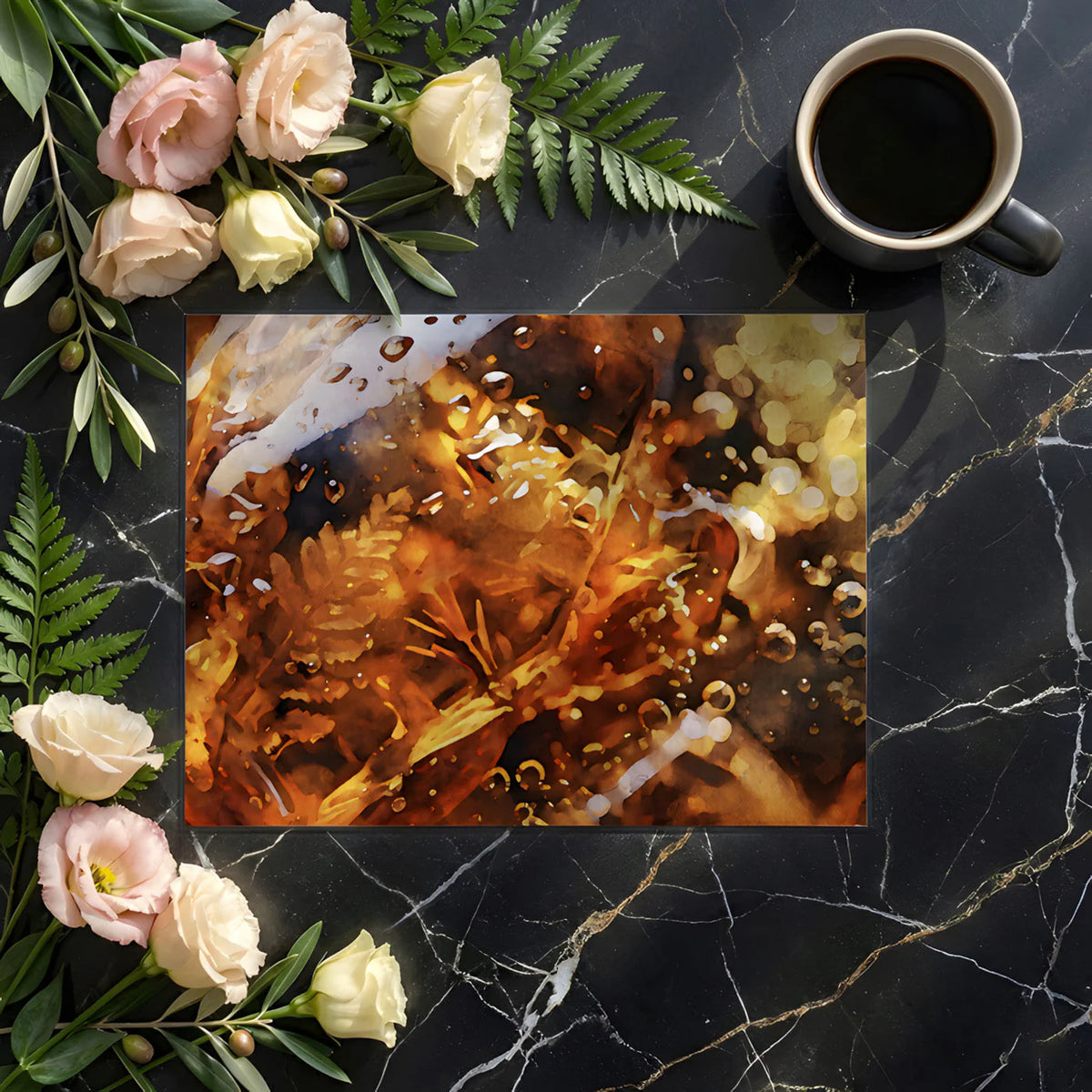 Golden Amber Liquid Abstract Mural Wallpaper - room preview 03