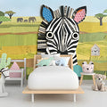 Safari Zebra Collage Mural Wallpaper — Whimsical Kids Wall Decor Mural Wallpaper - room preview 03