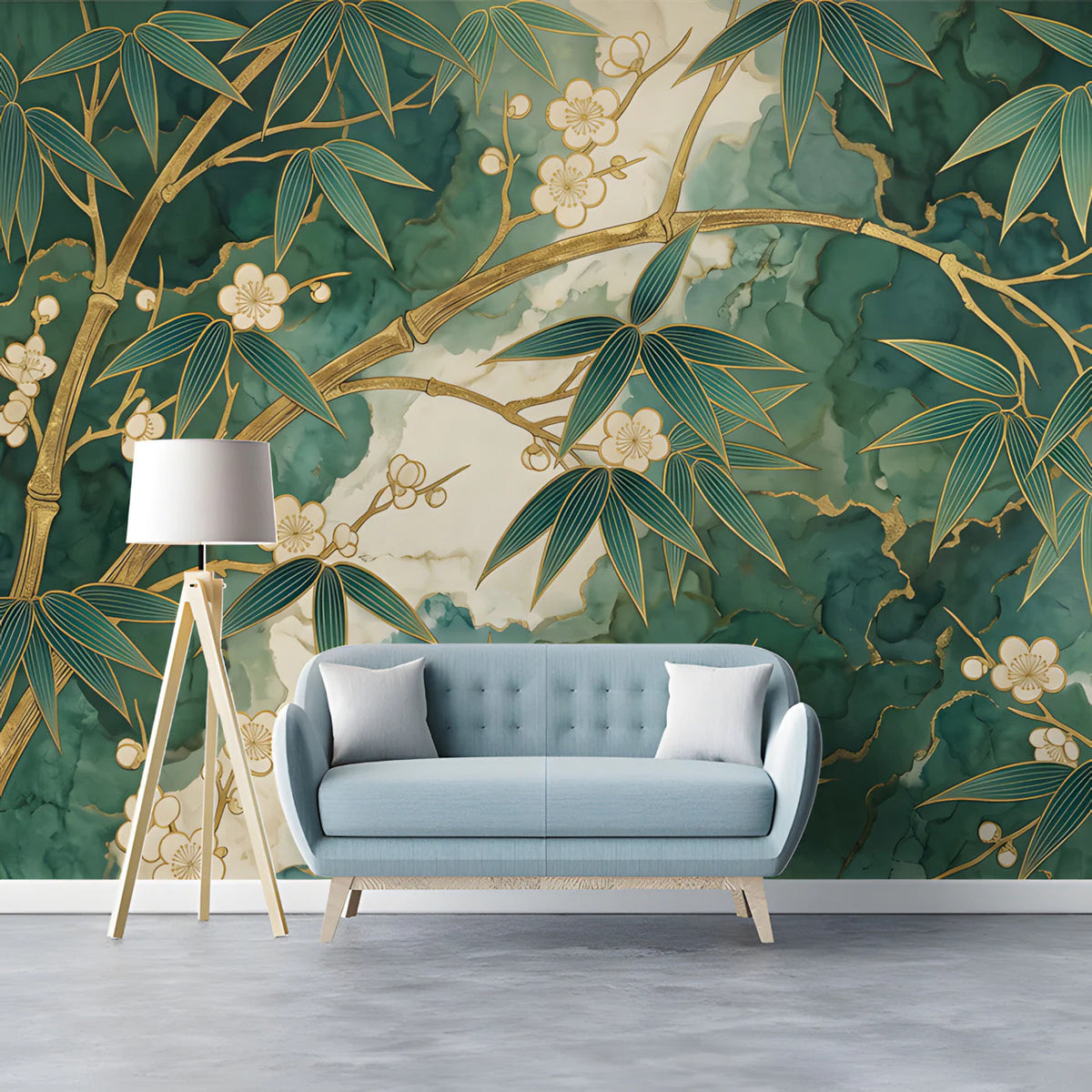 Gilded Bamboo and Cherry Blossom Mural Wallpaper - room preview 03