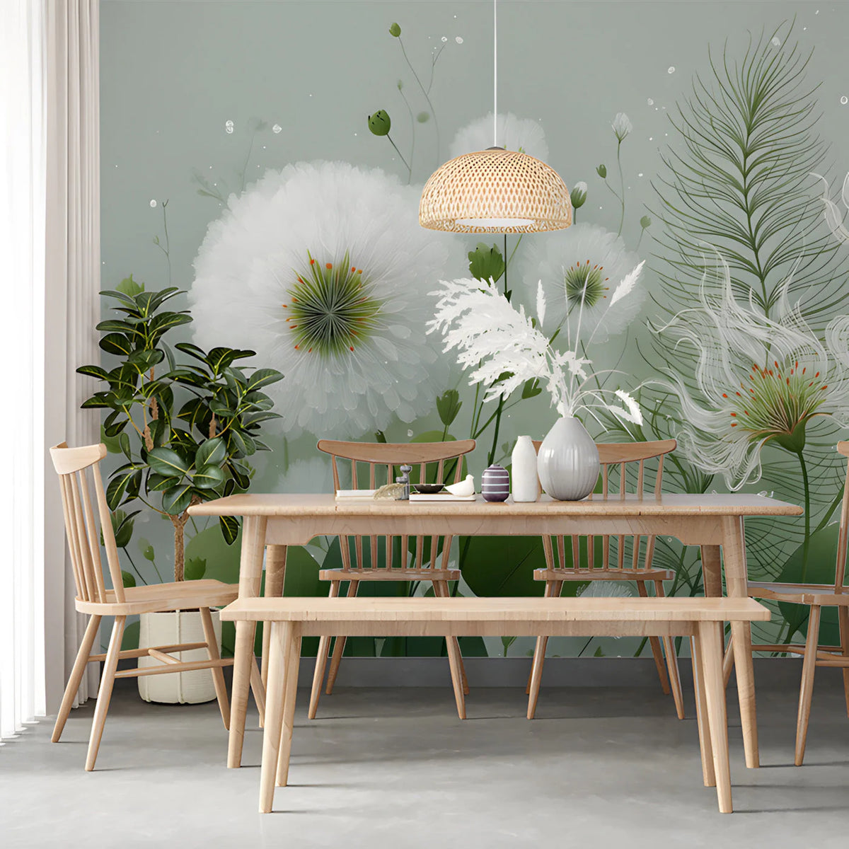 Ethereal Meadow Mural Wallpaper — Soft Botanical Art Mural Wallpaper - room preview 03