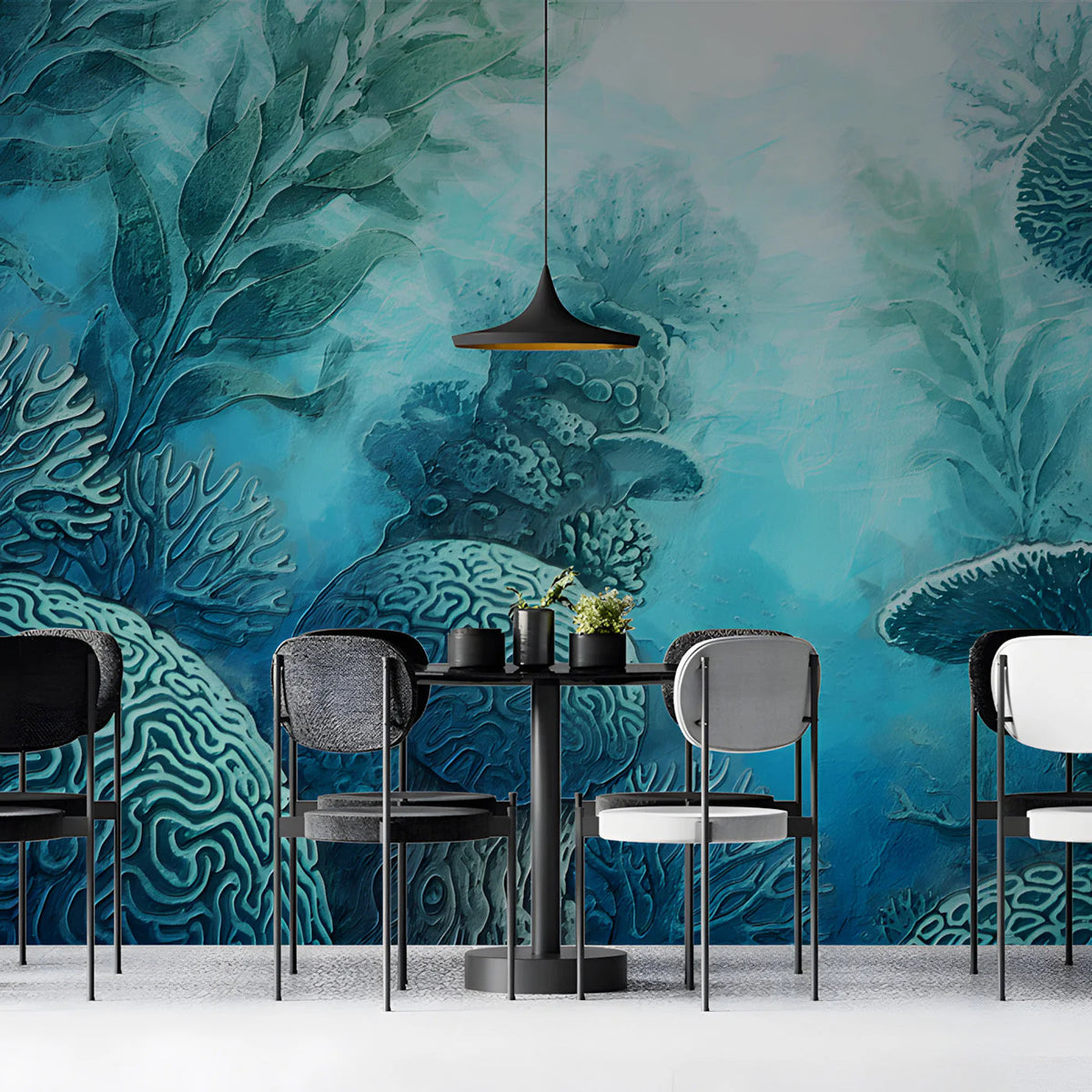 Abyssal Coral Reef Mural Wallpaper — Underwater Painterly Scene Mural Wallpaper - room preview 03