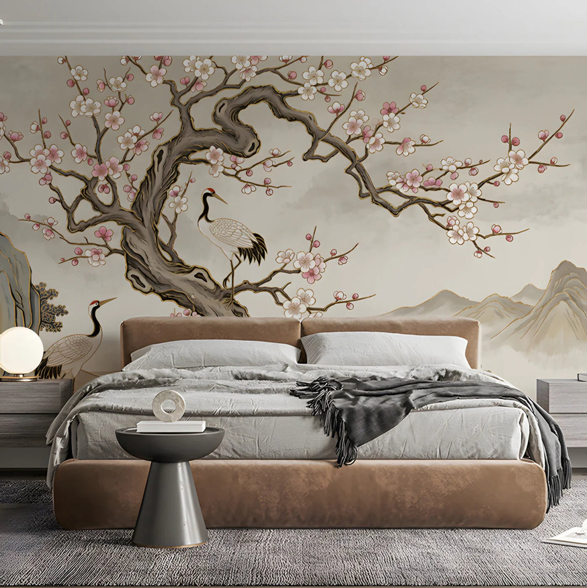 Chinoiserie Crane and Blossom Mural Wallpaper — Artistic Heritage Mural Wallpaper - room preview 03