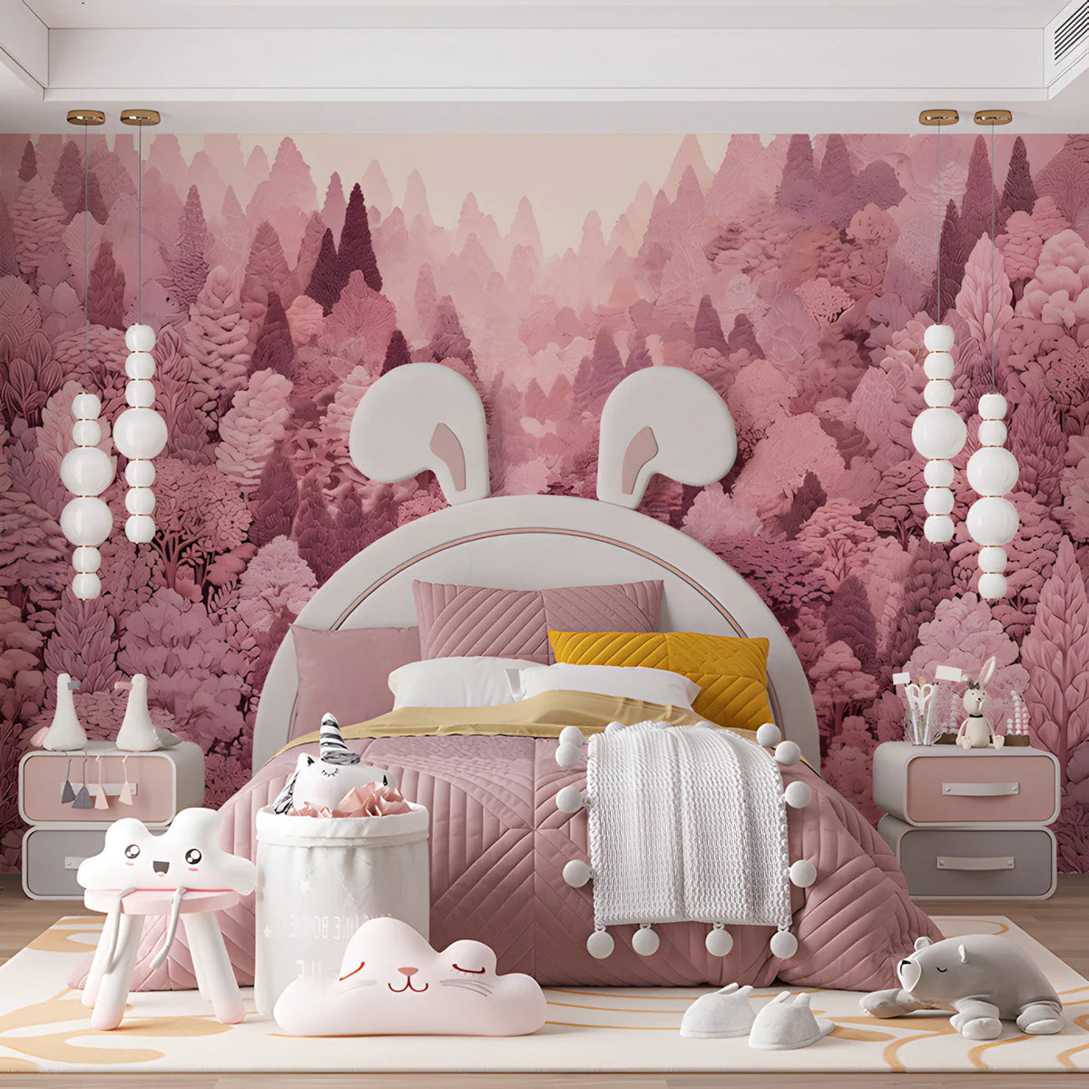 Blush Pink Forest Landscape Mural Wallpaper - room preview 03