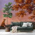 Autumn Fox and Stone Bridge Mural Wallpaper — Artistic Landscape Mural Wallpaper - room preview 03
